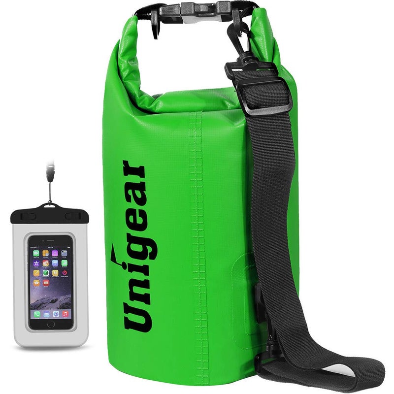 Unigear Dry Bag Waterproof, Floating and Lightweight Bags for Kayaking, Boating, Fishing, Swimming and Camping with Waterproof Phone Case (Green, 10L) - Image 1